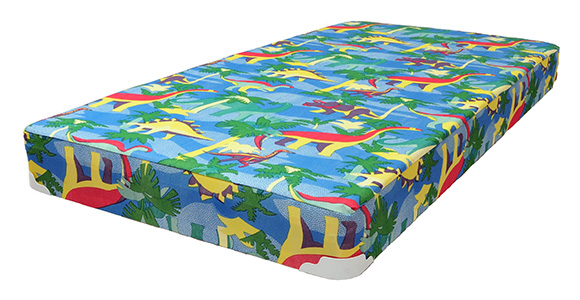 mattress for bunk bed with blue dinosaur pattern print