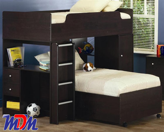 Coaster dark loft bunk bed with shelves 400227