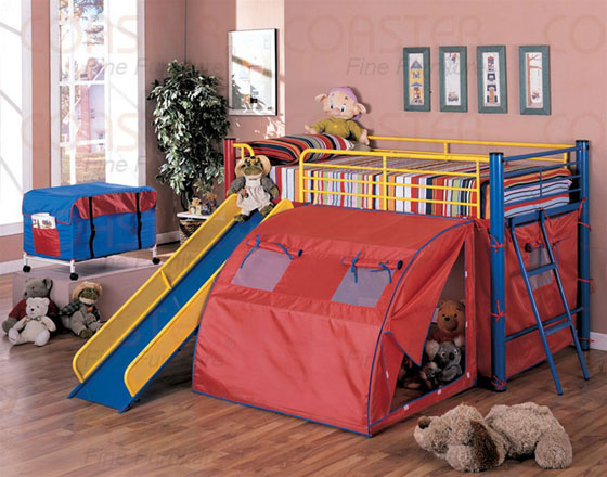 Coaster multicolor kids twin bunk bed with slide and tent